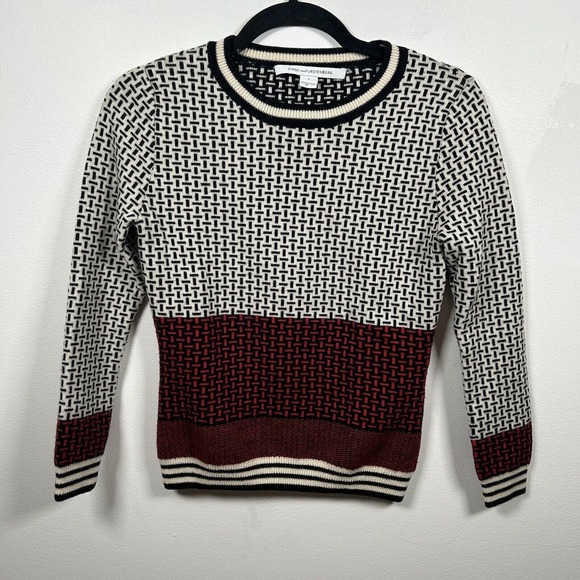 Diane Von Furstenberg Wool Stretch Knit Abstract Pattern Sweater Small - Picture 1 of 7